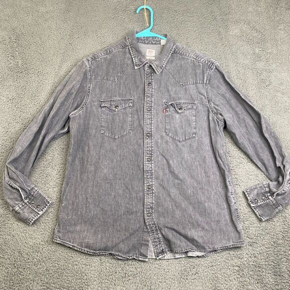 Levi's Denim Western Pearl Snap Shirt Men's L Standard FIt Rodeo Cowboy SEE - Picture 1 of 11
